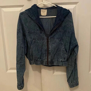Harper denim cropped zipper jacket size small with hoodie